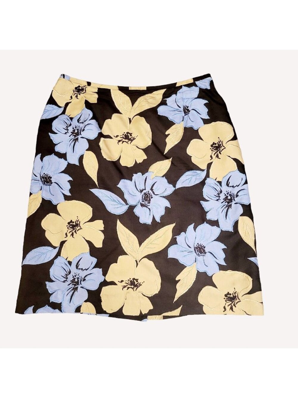 Vtg Brown Blue Floral Sz 10 Silk Lined Skirt Whimsigoth Eclectic Boho Hippie